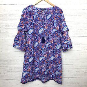 NEW Simply Southern Paisley Print Dress 3/4 Bell Sleeves Flowy Fabric size L